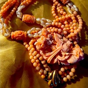 14k Vintage Carved Coral Necklace